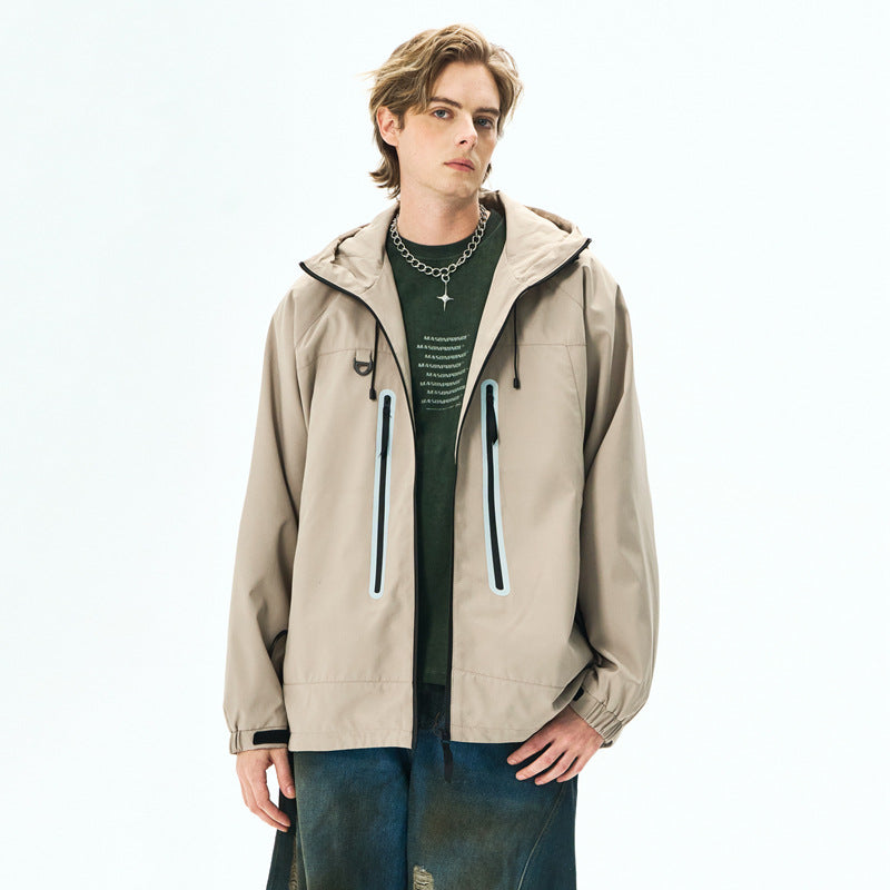 Cleanfit  Hooded Reflective Stripe Jacket, Casual Streetwear