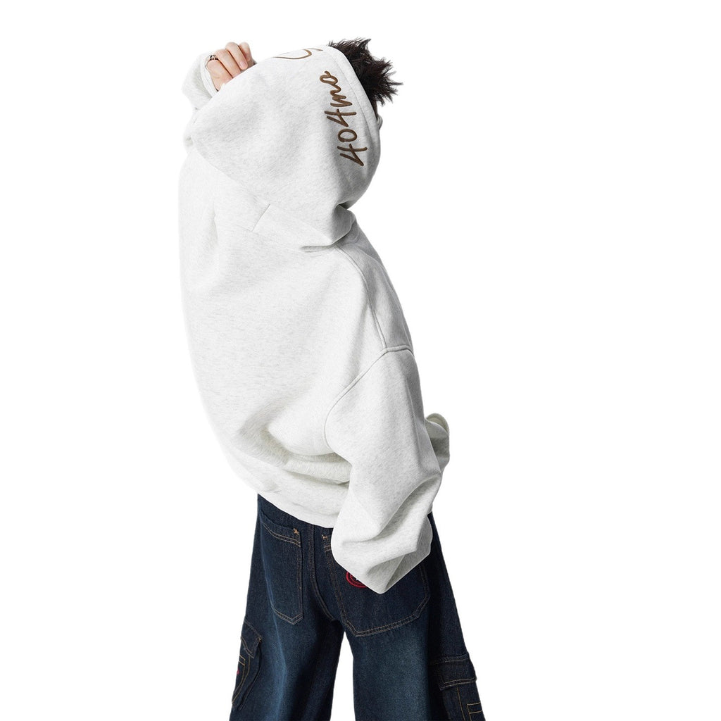 Letter Print Fleece Hoodie Winter High Street Heavyweight Loose Versatile Jacket