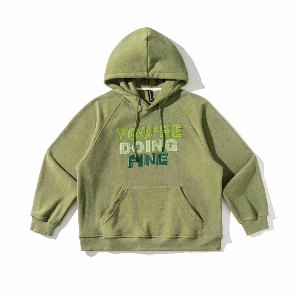 Letter Patch Embroidered Loose Fit Hooded Fleece Hoodie