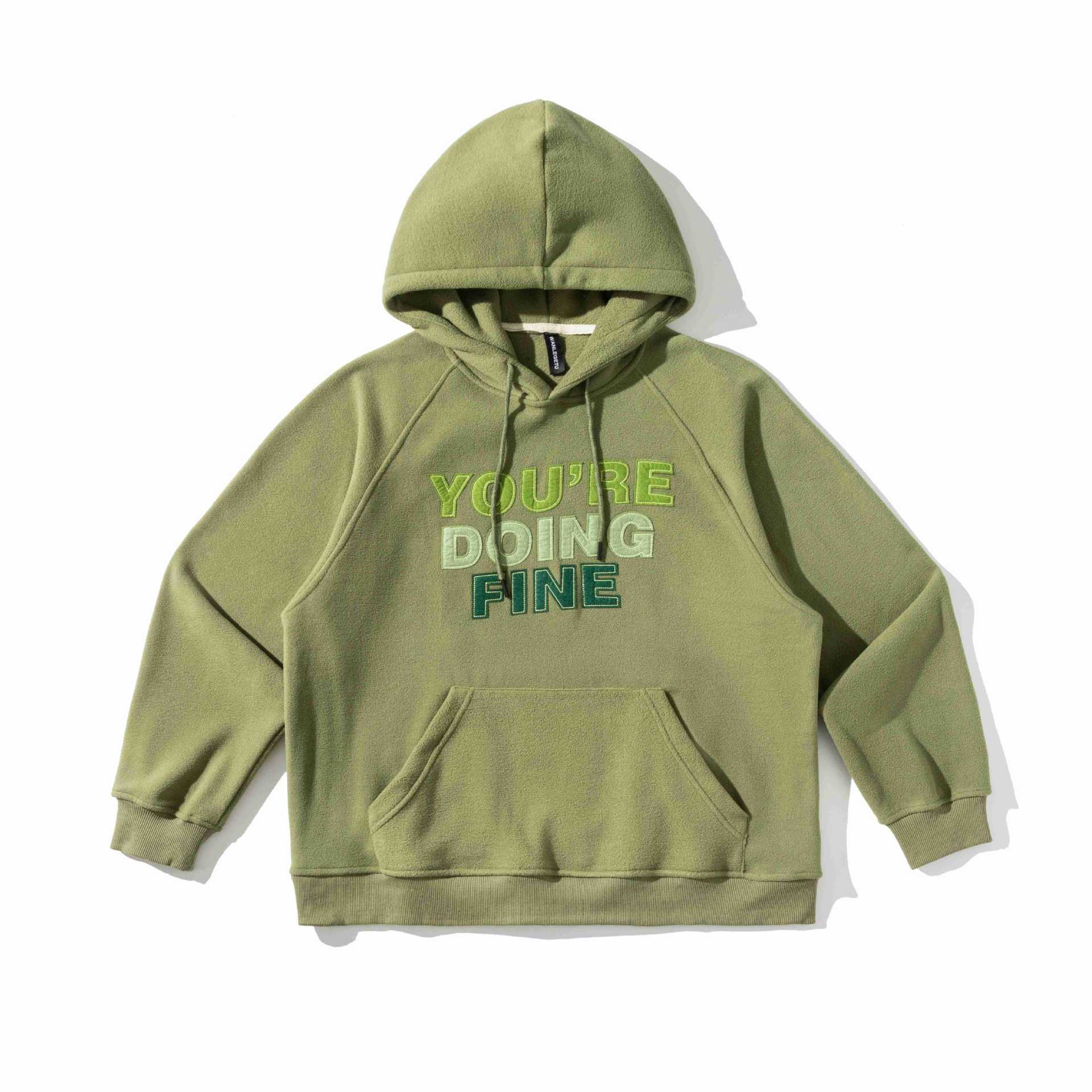 Letter Patch Embroidered Loose Fit Hooded Fleece Hoodie