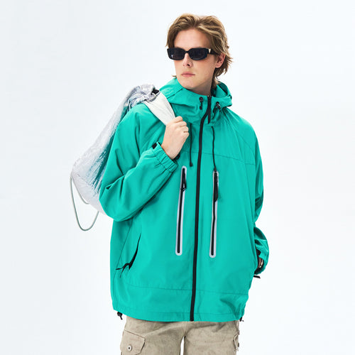 Cleanfit  Hooded Reflective Stripe Jacket, Casual Streetwear