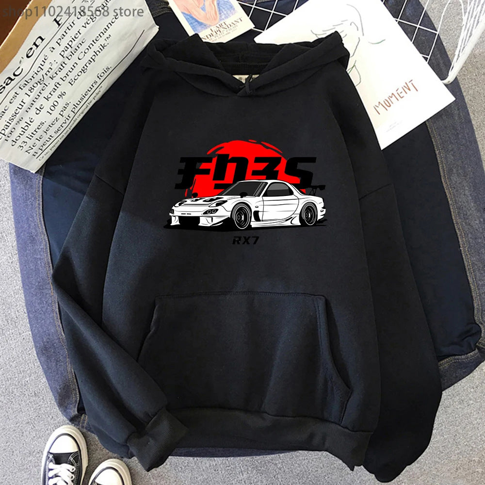 Blanc RX7 Printed Men Hoodie Casual Oversized