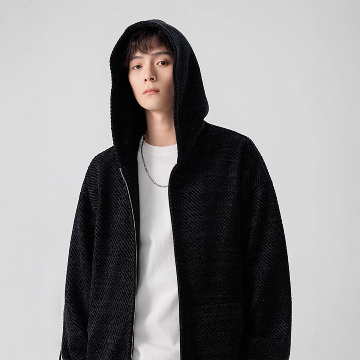 Style Textured Hoodie Autumn Vintage Streetwear High-Street Heavyweight