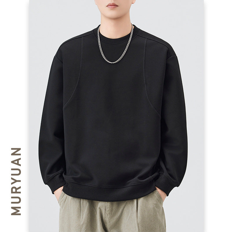 Cut-and-Sew Long Sleeve Hoodie for Men, Drop Shoulder Sleeve