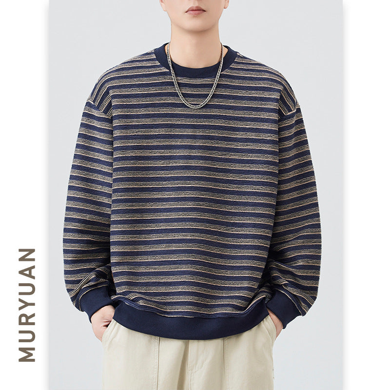 Vintage Fine Stripe Textured Crewneck Sweatshirt