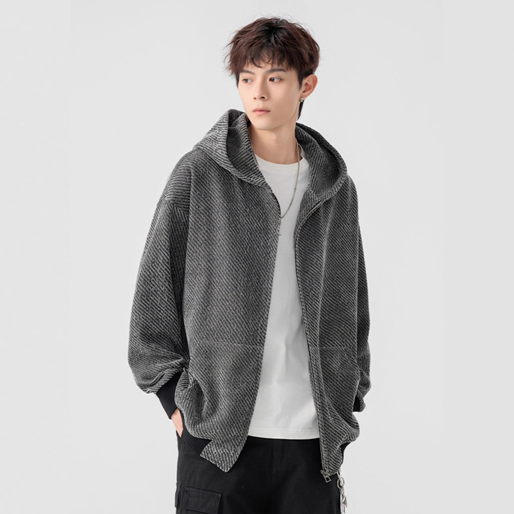 Style Textured Hoodie Autumn Vintage Streetwear High-Street Heavyweight