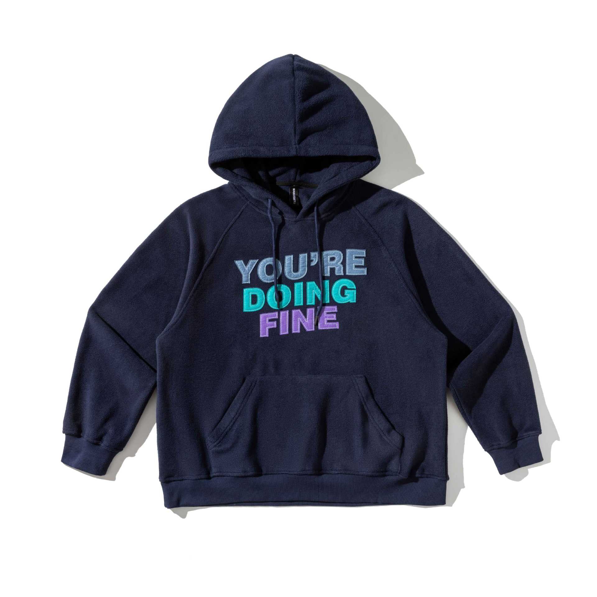 Letter Patch Embroidered Loose Fit Hooded Fleece Hoodie