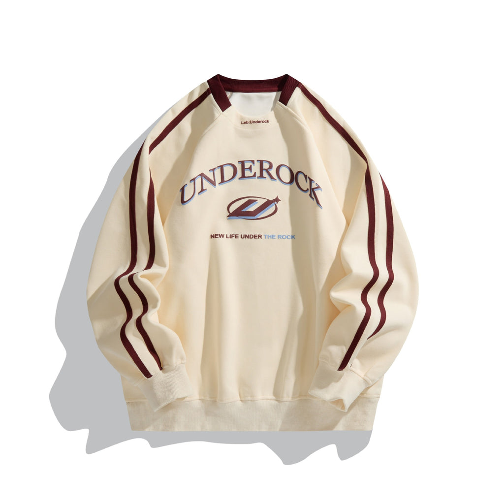 Underock - Irregular Hem Embroidered Patchwork Stripe Loose Fit Pullover