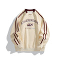 Underock - Irregular Hem Embroidered Patchwork Stripe Loose Fit Pullover