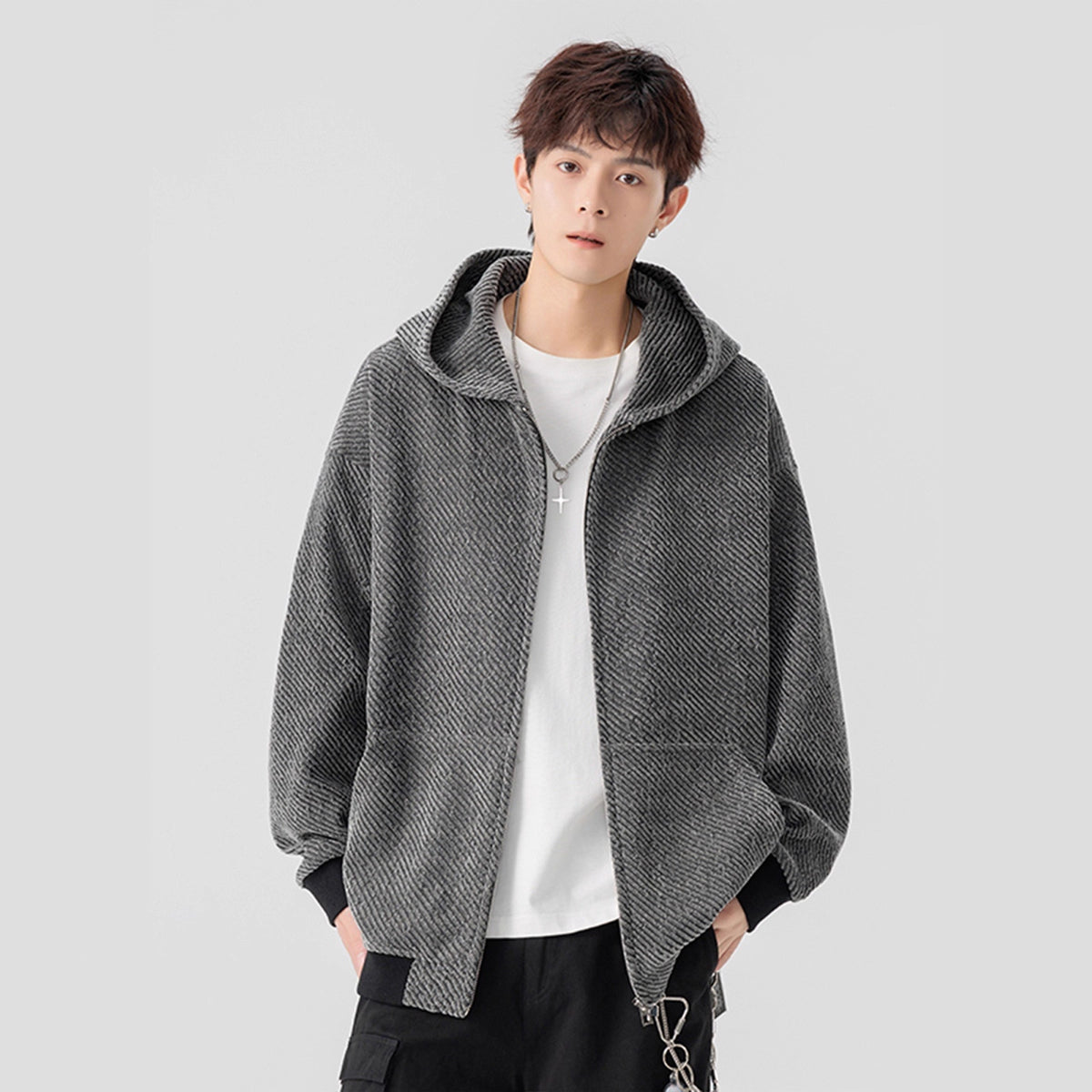 Style Textured Hoodie Autumn Vintage Streetwear High-Street Heavyweight