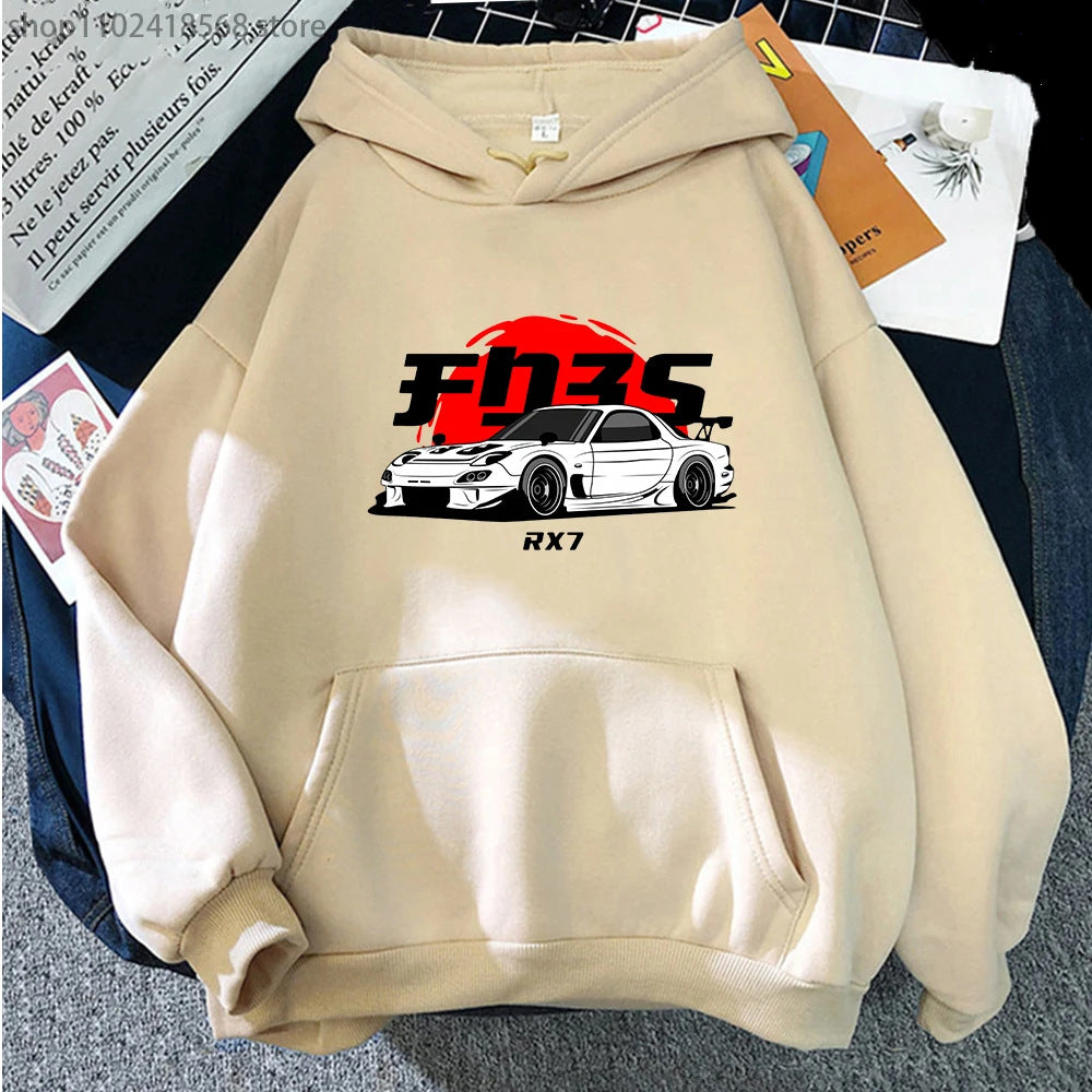 Blanc RX7 Printed Men Hoodie Casual Oversized