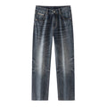 Blue Gray Denim Pants Men's Trendy Straight Leg