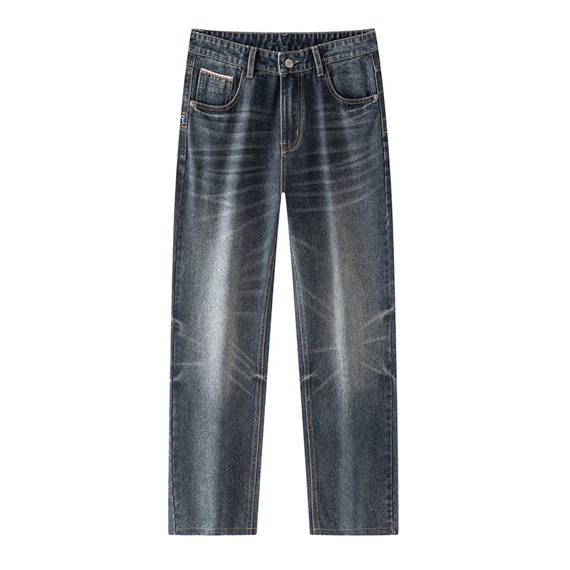Blue Gray Denim Pants Men's Trendy Straight Leg