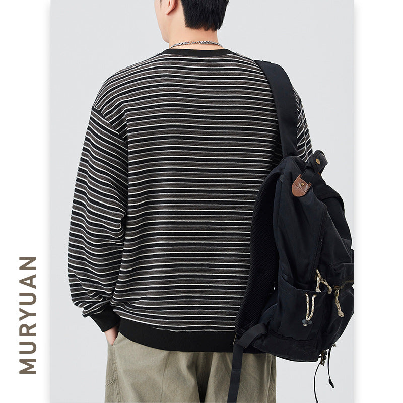 Vintage Fine Stripe Textured Crewneck Sweatshirt