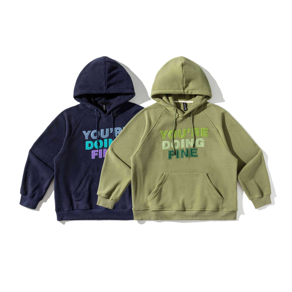 Letter Patch Embroidered Loose Fit Hooded Fleece Hoodie
