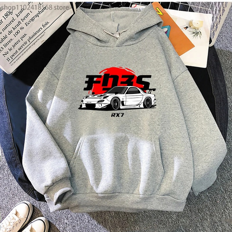 Blanc RX7 Printed Men Hoodie Casual Oversized