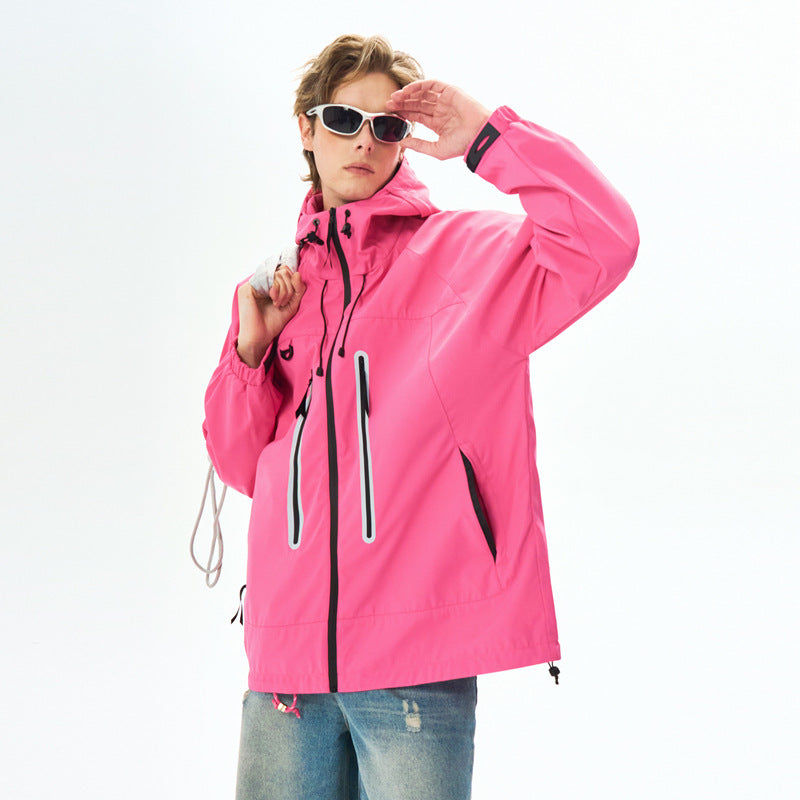 Cleanfit  Hooded Reflective Stripe Jacket, Casual Streetwear