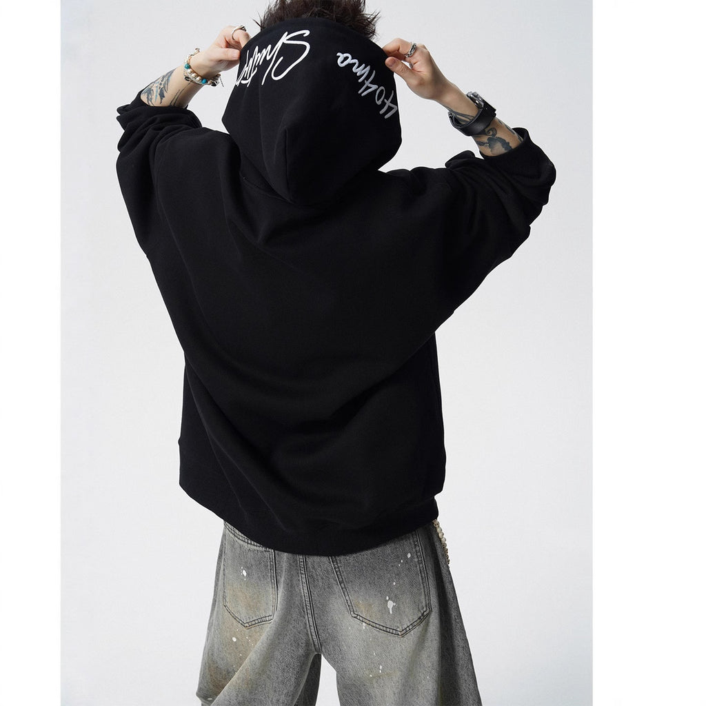 Letter Print Fleece Hoodie Winter High Street Heavyweight Loose Versatile Jacket