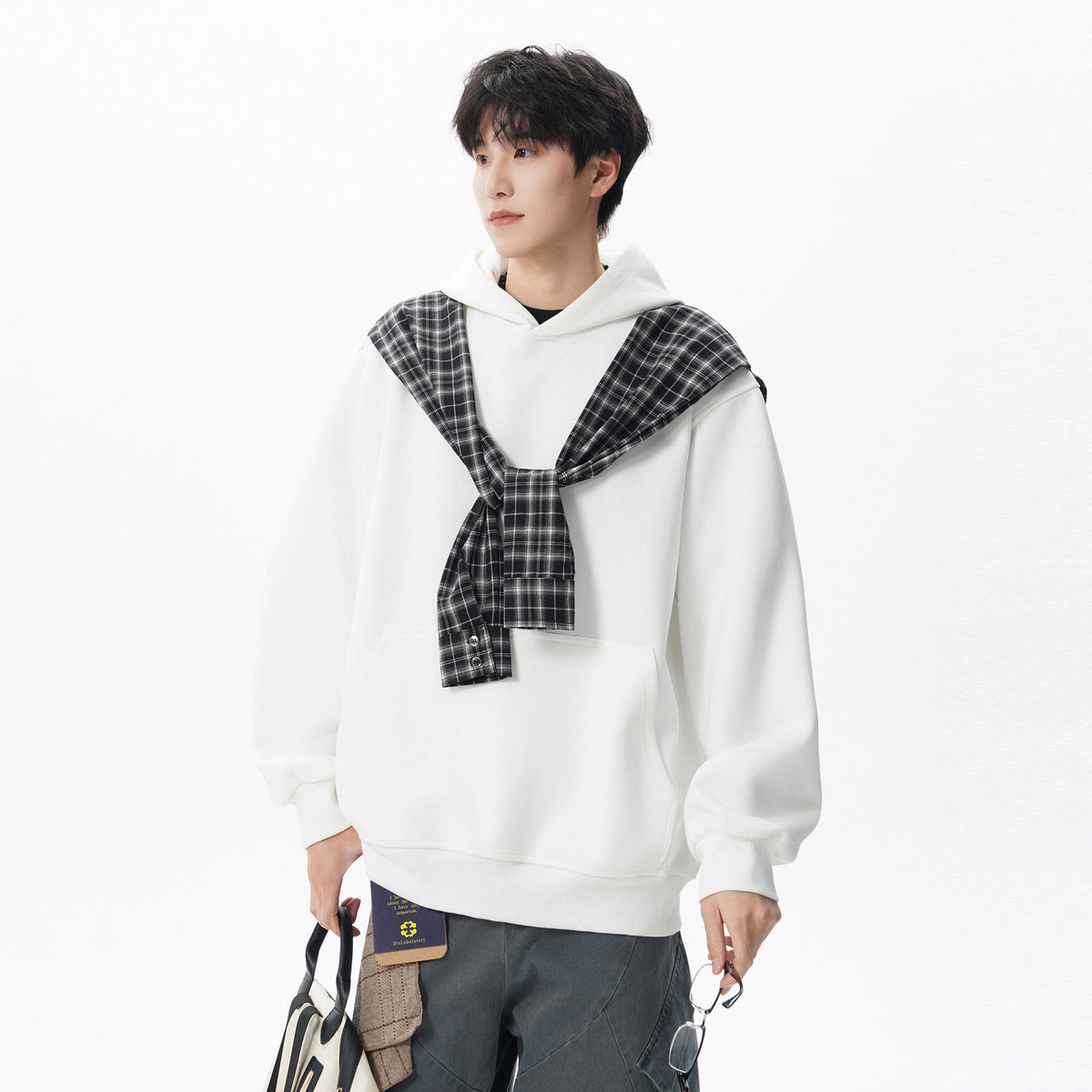Checkered Shawl Fake Two Piece